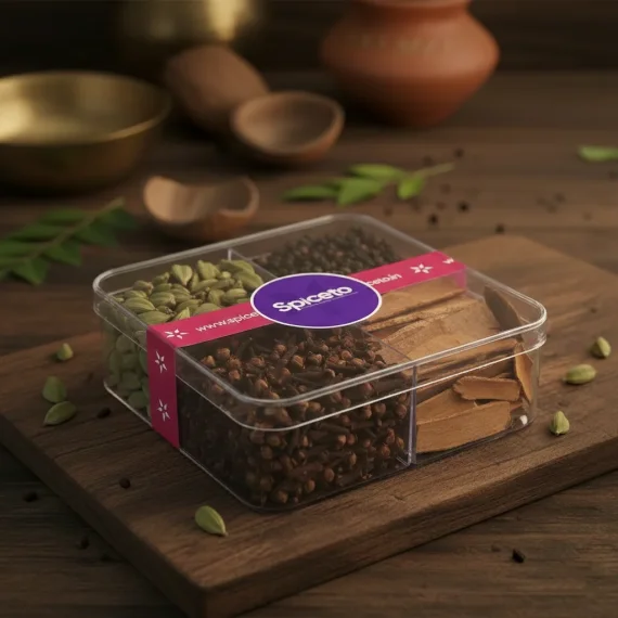 Spiceto Spice Box: Premium Cardamom, Pepper, Cloves, Cinnamon | Kerala Traditional Whole Spice Combo pack