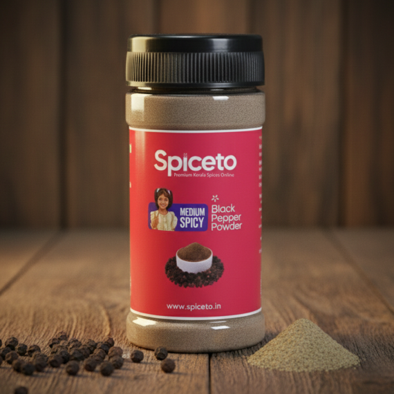 Homemade Tellicherry Sourced Medium Spicy Black Pepper Powder 50g | Finely Ground, Handpicked, Washed & Sun-Dried Pure Spice | Hygienically Processed & Packed | Best for Kid's Seasoning