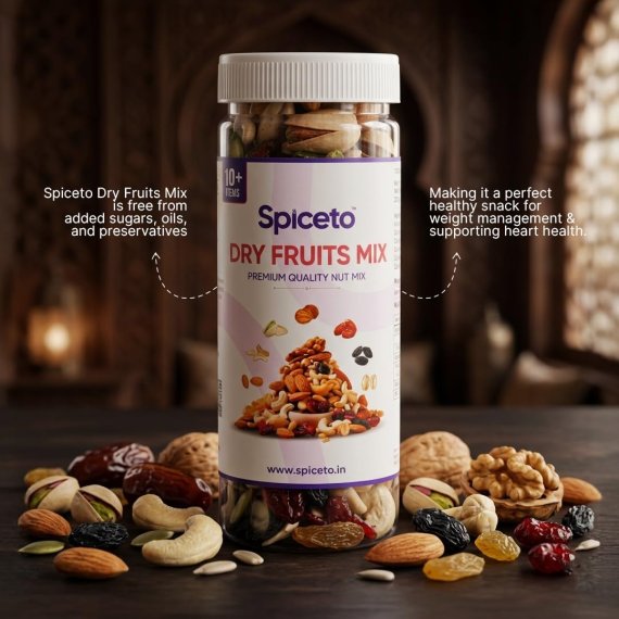 Spiceto Premium 11-in-1 Dry Fruit Mix (190g) | Healthy Trail Mix with Almonds, Walnuts, Cashews, & Pistachios | Seeds & Berries & Dates | Energy Booster & Safe Travel Snack | Mixed Dry Fruits Pack