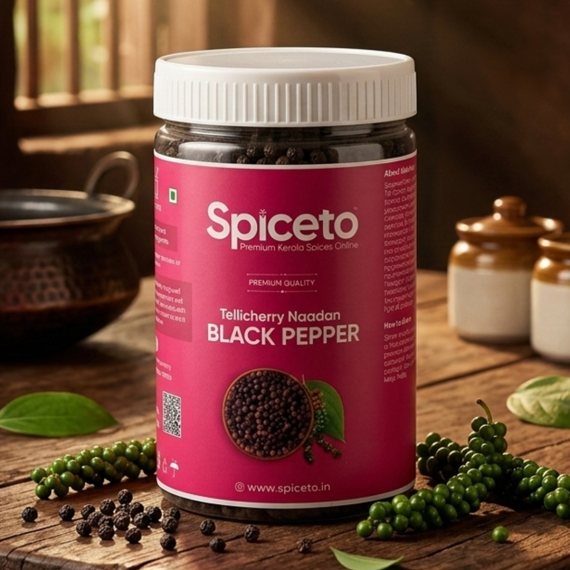 Spiceto Tellicherry Black Pepper 300g | Pesticides/Chemical Free | Single Orgin | Slow 2026 MAR Harvest | Cleaned, Washed & Sun-Dried Whole Kali Mirch | Ready to Grind, Crush