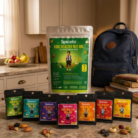 Spiceto 100g Kids Healthy Nut Mix — Daily School Lunchbox Snack (7 Sachets) | Almonds, Cashews, Pistachios, Cranberries, Black & Golden Raisins