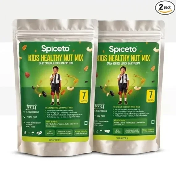 Spiceto 200g Kids Healthy Dry Fruit Mix | Daily School Lunchbox Snack (14 Sachets) | Almonds, Cashews, Pistachios, Raisins, & Cranberries | No Additives